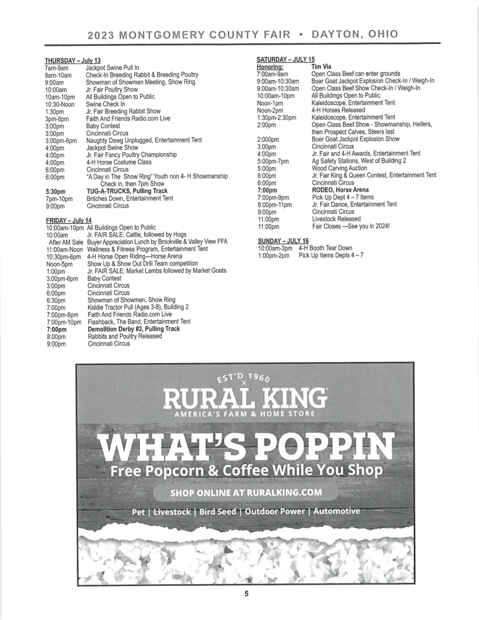 2023 Fair Schedule Montgomery County Fairgrounds